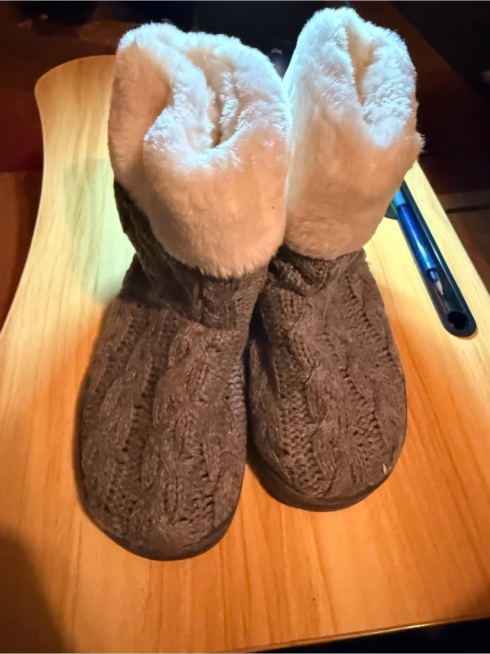 Clark’s Cozy Knit Faux-Fur Lined Slipper Boots - Gray & Cream